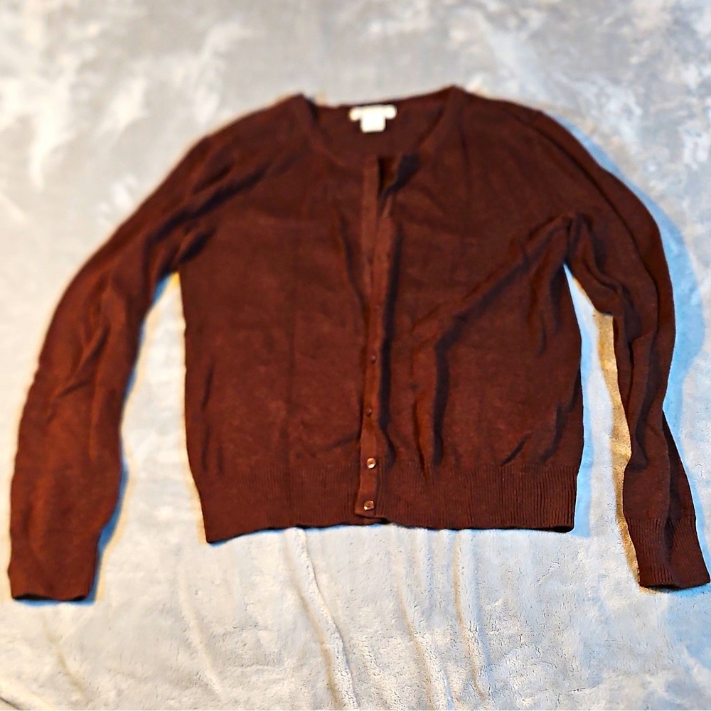 H&M Womens Brown Solid Knit Button Front V-Neck Cardigan Sweater Size S
